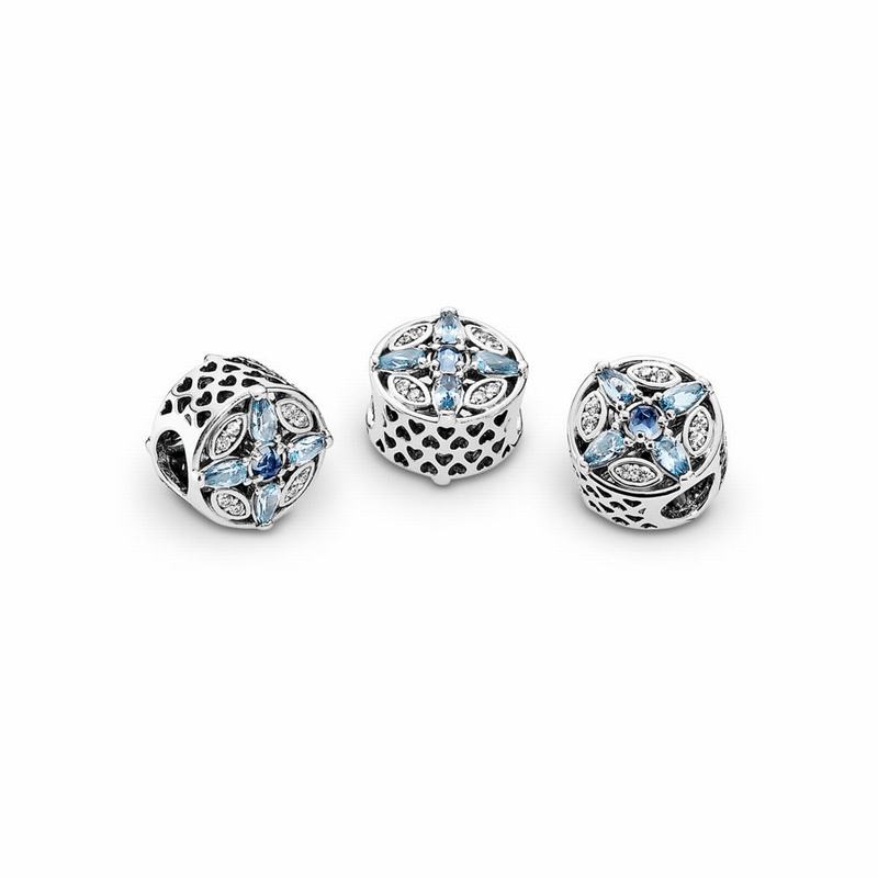 Pandora Patterns Of Frost Charm - Sterling Silver/Blue/Mixed Stones/Cubic Zirconia - Canada | LX4259